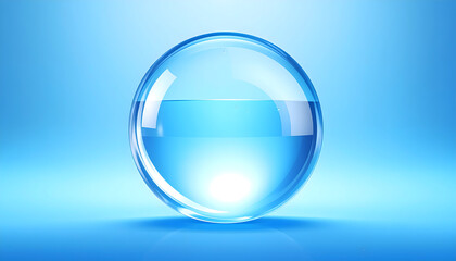Transparent Blue Sphere with Internal Water and Soft Lighting on a Gradient Background
