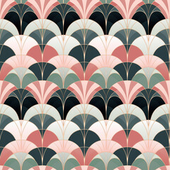 Charcoal and pink scalloped art deco seamless pattern for boutiques
