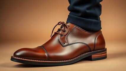 Handmade leather shoes displayed with meticulous craftsmanship on a neutral studio background.