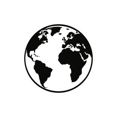 Black and White Globe Icon Illustration Depicting North America Africa and South America for Geography and Global Concepts