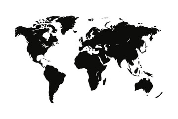 Black and White World Map Outline Vector Illustration Globe Earth Continents Geography Travel Global Cartography Silhouette Isolated Design