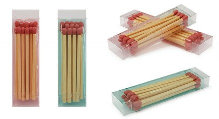 Wooden matches in clear plastic packages