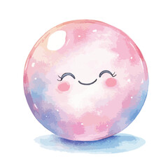Watercolor Sphere with Smiling Face and Pastel Color Palette