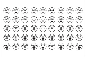 Funny Vector Emoji Icon Pack Face Expressions Smiley Glasses Cartoon Design