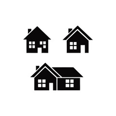 House Icons Set of Three Black and White Vector Illustrations Representing Home Ownership and Real Estate Symbolism with Simple Design