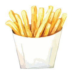 Watercolor Style French Fries in a Paper Carton
