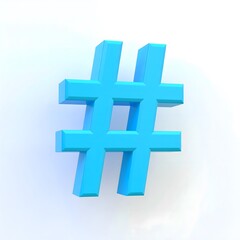 Obraz premium 3d hashtag symbol in bold shape and light blue tone, floating style.