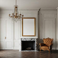 Vintage room with wooden chairs, armchair, and classic interior decor