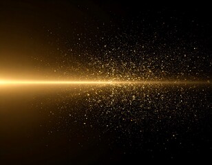Golden Glitter Sparkles: Luxurious Abstract Background with Glowing Light Beam and Shimmering Particles for Elegant Designs.