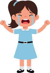 Fototapeta premium Crying girl in blue dress with tears and upset expression vector illustration 