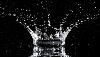 Dramatic High-Contrast Black and White Water Splash Crown, Dynamic Liquid Texture, Clean and Refreshing Aesthetic, Perfect for Purity and Energy Concepts.