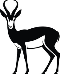 A striking silhouette showcases a majestic springbok antelope, its elegant form and distinctive horns rendered in bold black, perfect for wildlife designs and African themes.