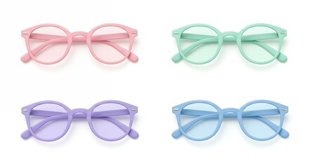 Four pastel colored kids eyeglasses isolated