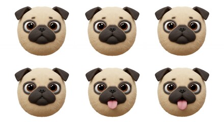 Fototapeta premium Pug dog faces set expressions