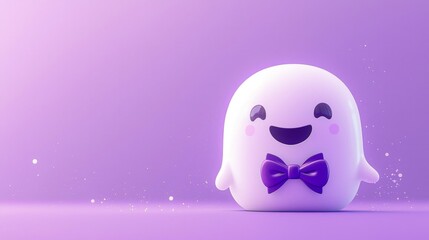 Captivating minimalist art with a smiling ghost on purple backdrop