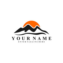 Obraz premium mountain logo design, mountain vector, pine tree, mountain and mountain silhouette, mountain logo premium,professional camping logo, holiday logo, vacation, landscape, mountain and mountains 