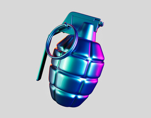 Colorful Metallic Hand Grenade 3D Rendering on Light Background