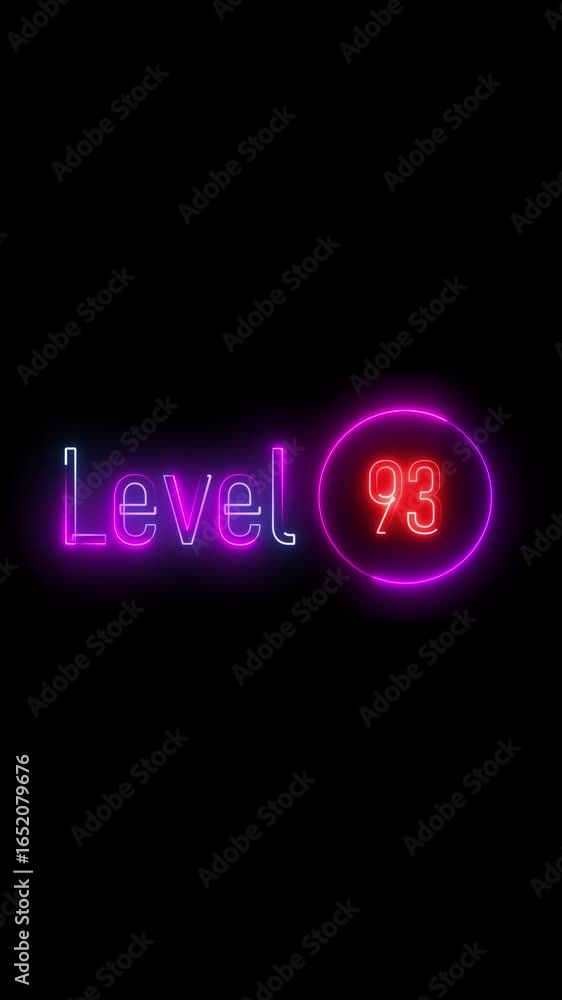 Aufkleber glowing neon level ninety three text animation. bold loop. vertical video. neon sign showing level 9