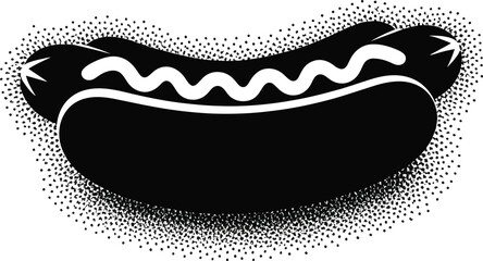 A bold black hotdog graphic with white sauce design, perfect for menus, food promotions, or restaurant branding, showcasing a simple yet eye-catching culinary icon.