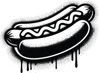 A stylized hotdog illustration in black and white showcases a dripping effect, perfect for fast food branding, restaurant menus, or unique graphic design projects with a modern edge.