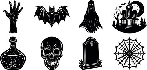 Halloween Clipart Set Black and White Illustrations