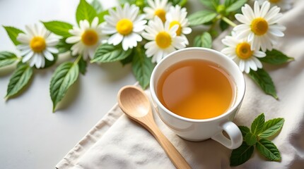 Herbal Tea Flat Lay with Fresh Spring Herbs