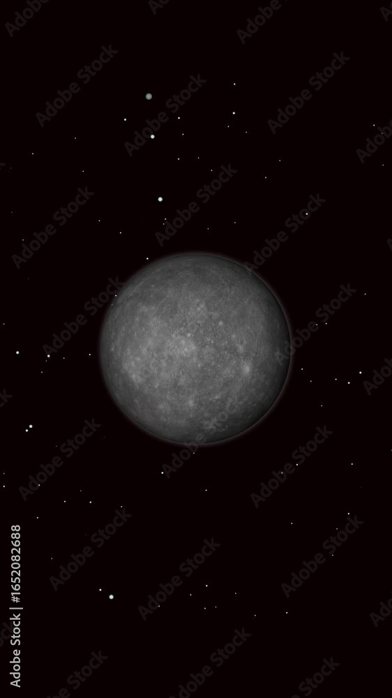 Aufkleber close-up of planet mercury with sparkling stars in space. vertical video. realistic cgi depiction of