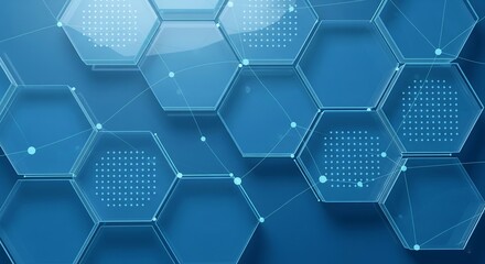 Abstract futuristic network technology concept with connected hexagon structures in a digital blue environment