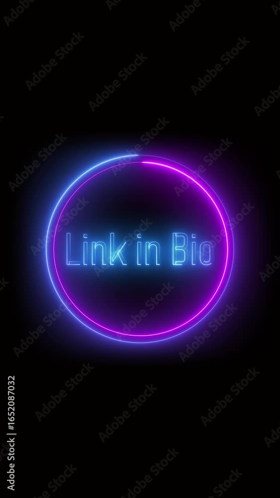 Aufkleber glowing neon circle with link in bio text on a dark black background. energetic swipe up call with a