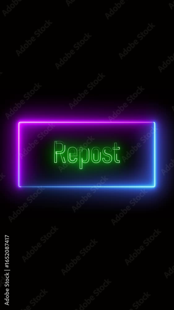 Aufkleber animated neon repost button glowing on black background perfect for social media graphics. bright ne