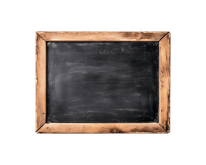 A black chalkboard with an wooden frame and a slightly worn surface