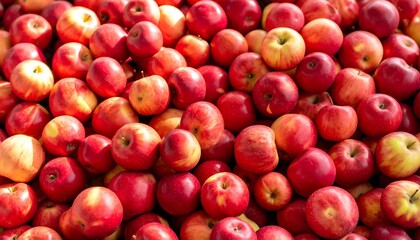 Abundant Pile of Ripe Red Apples, Fresh Harvest, Healthy Food, Vibrant Color, Juicy Texture,  Close-Up View,  Natural Light,  Farm-Fresh Produce,  Organic Apples.