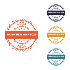 Festive Happy New Year 2026 Stamp Badge Collection &ndash; Round Celebration Seal Vector Labels