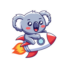 Vector Cartoon Koala Riding a Rocket