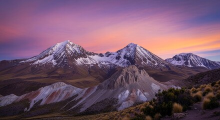 Fototapeta premium Snow-Capped Mountains at Sunrise in Atacama Desert
