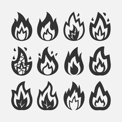 Flame Fire Icon New Design Black And White