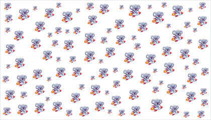 Vector Cartoon Pattern of Koala Riding a Rocket