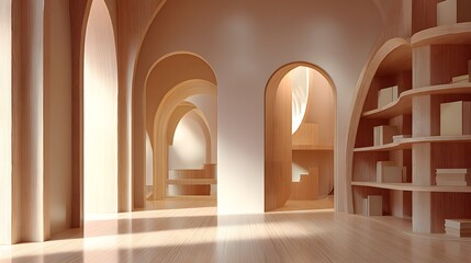 Modern Interior Design with Curved Archways and Wooden Finishes