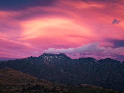 sunset over the snow mountains