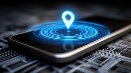 Smartphone with GPS location pin on screen showcasing digital navigation technology and connectivity in urban environment