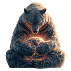 Fototapeta premium Majestic bear protecting Earth glowing in hands, symbolizing strength and environmental conservation