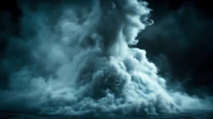 Dramatic, towering cloud of dark teal smoke/fog over water - Powered by Adobe