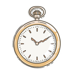 An elegant and detailed illustration of a vintage gold pocket watch, a classic symbol of punctuality, history, and the timeless passage of minutes and hours.
