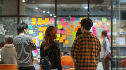 Fototapeta premium design sprint workshop with focus on sticky notes