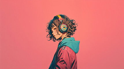 ヘッドフォンをしている女性