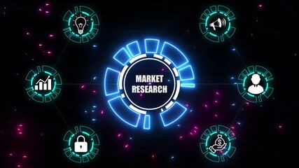 Animated graphic depicting market research process. business insights from large data sets, Animated data analytics banner web icons isolated on transparent background - Powered by Adobe