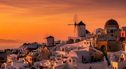 Oia Santorini at Sunset: White Buildings & Windmills