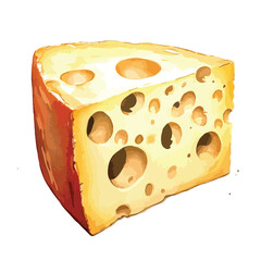 Watercolor Style Swiss Cheese Wedge with Numerous Holes