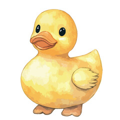 Watercolor Style Yellow Rubber Duck with Black Eyes and Orange Beak