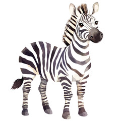 Watercolor Style Zebra Portrait Standing Pose Dark Stripes